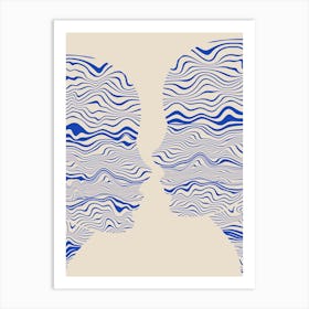 Wavy Blue Portrait Of Two People Art Print