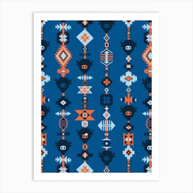 American Buffalo and Aztec Lines Navy, Blue, Orange Art Print