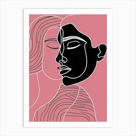 Minimalist Portrait Line Pink Woman 3 Art Print