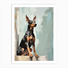 Doberman Pinscher Dog, Painting In Light Teal And Brown 0 Art Print