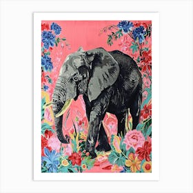 Floral Animal Painting Elephant 2 Art Print