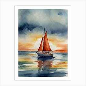 Sailboat At Sunset 1 Art Print