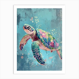 Textured Blue Sea Turtle Painting 6 Art Print