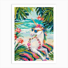 Unicorn On A Tropical Beach Paintin Art Print