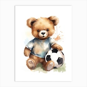 Football Soccer Ball Teddy Bear Painting Watercolour 9 Art Print