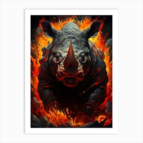 Rhino In Fire Art Print