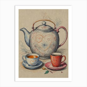 Teapot And Cups Art Print