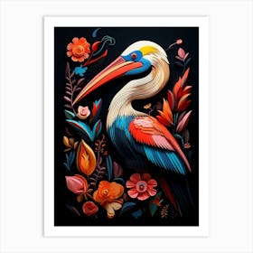 Folk Bird Illustration Brown Pelican 1 Art Print