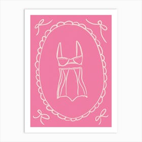 Feminine Lingerie. Whimsical Pink Line Art. Coquette Art Print