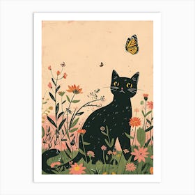 Black Cat In The Meadow 3 Art Print