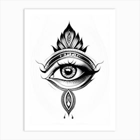 Bindu, Symbol, Third Eye Simple Black & White Illustration 1 Art Print