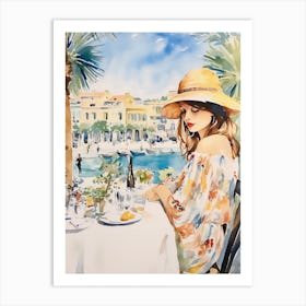 At A Cafe In Cannes France 2 Watercolour Art Print