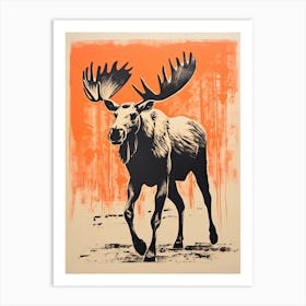 Moose, Woodblock Animal Drawing 4 Art Print