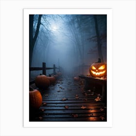 Fog Holiday Greeting Scarey Evil Dark Ominous Leaf Stripes Haunting Wood Carving Flames (16) Art Print