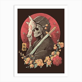 Oriental Death - Skull Sword Flowers Gift Art Print