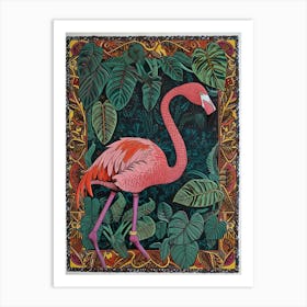 Greater Flamingo And Philodendrons Boho Print 1 Art Print