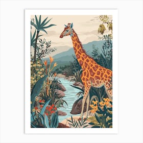 Giraffe By The Water 3 Art Print