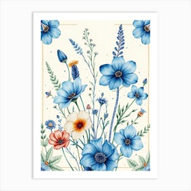 Watercolor Blue Flowers Art Print