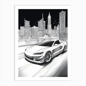 Tesla Model S City Drawing 8 Art Print