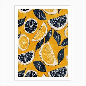 Lemon Slices On Yellow Background Art Print