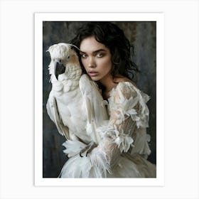 White parrot with a girl Art Print