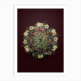 Vintage Restharrows Flower Wreath on Wine Red n.2079 Art Print