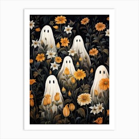 Cute Bedsheet Ghost, Botanical Halloween Watercolour 144 Art Print