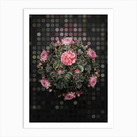 Vintage Pink Wild Rose Flower Wreath on Dot Bokeh Pattern n.0168 Art Print
