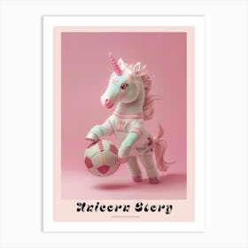 Pink Toy Unicorn Playing Football Poster Póster