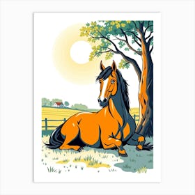 Brown Horse Under A Tree Art Print