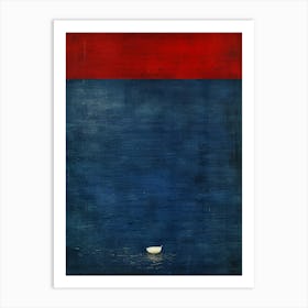 White Boat In Blue Water Art Print