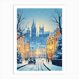 Winter Travel Night Illustration Prague Czech Republic 4 Art Print