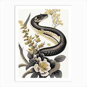 Black Tailed Rattlesnake Gold And Black Art Print