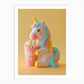 Toy Unicorn Eating Popcorn Pastel Yellow Art Print