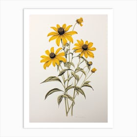 Black Eyed Susans Flower Vintage Botanical 0 Art Print