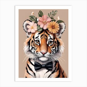 Baby Tiger Flower Crown Bowties Woodland Animal Nursery Decor (31) Art Print