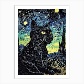 Starry Night Cat 4 Art Print