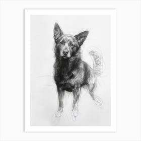 Norwegian Buhund Dog Charcoal Line 3 Art Print