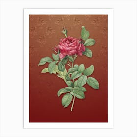 Vintage Red Gallic Rose Botanical on Falu Red Pattern n.2509 Art Print