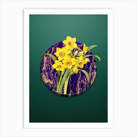 Vintage Chinese Sacred Lily Botanical in Gilded Marble on Dark Spring Green n.0034 Art Print