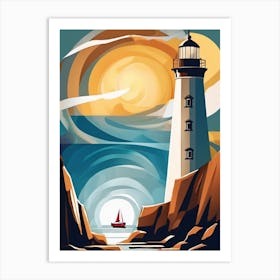 Lighthouse At Sunset Art Print