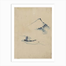 A Person In A Small Boat On A River With Mount Fuji In The Backgrounds, Katsushika Hokusai Art Print