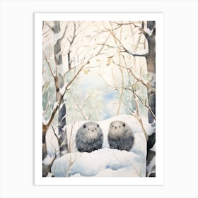 Winter Watercolour Porcupine 2 Art Print