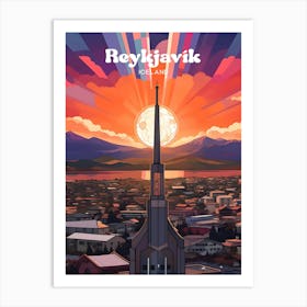 Reykjavk Iceland Sunset Modern Travel Art Art Print