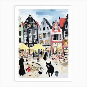 The Food Market In Bruges 2 Illustration Art Print