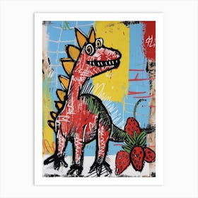 Graffiti Style Dinosaur With Strawberries 2 Art Print