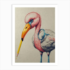 Flamingo With Pencil Art Print