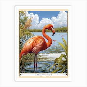 Greater Flamingo Salt Pans And Lagoons Tropical Illustration 2 Poster Art Print