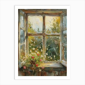 Bleeding Heart Flowers On A Cottage Window 4 Art Print