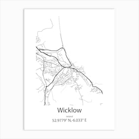 Wicklow,Ireland Minimalist Map Art Print